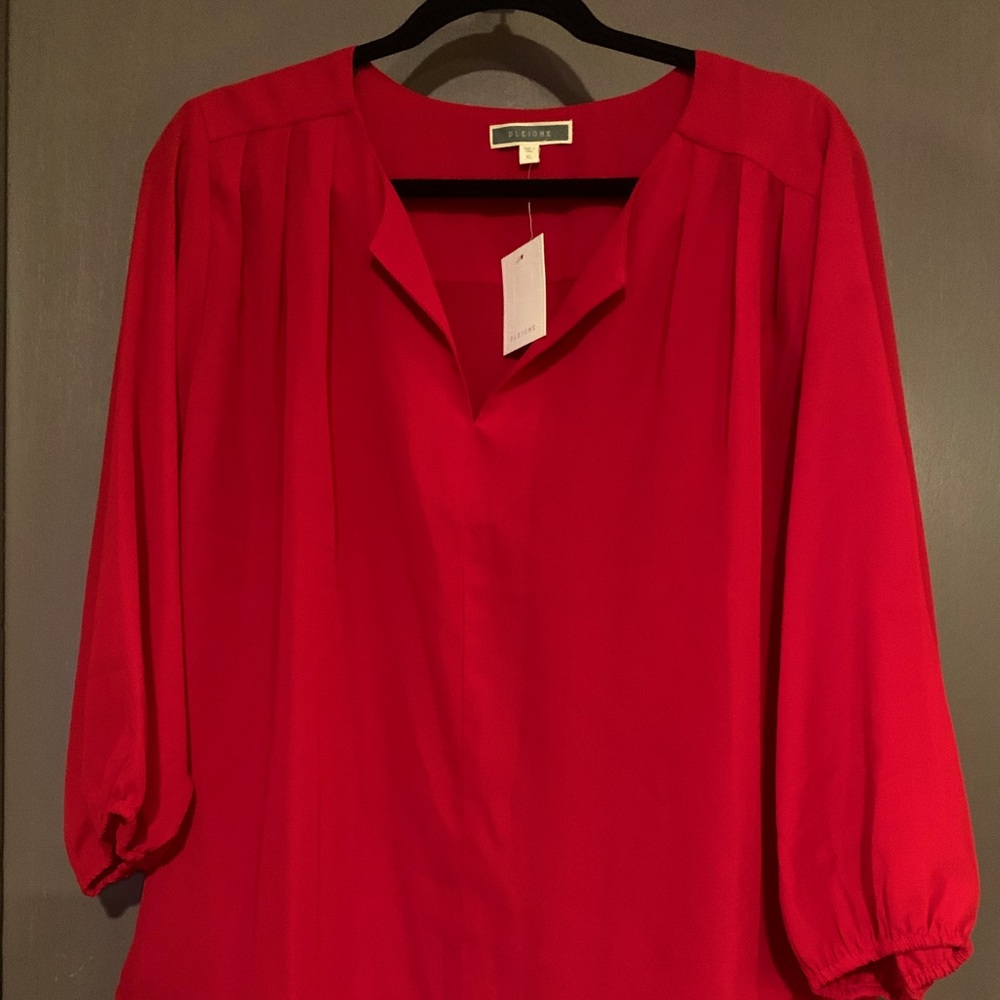 Stylish Red 3/4 sleeve Pleione blouse.